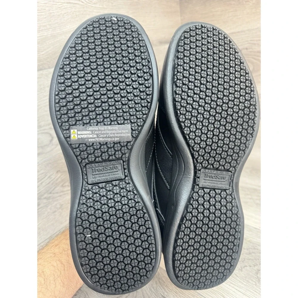 Treadsafe Dustin Non Slip Shoes Men's 9.5 Wide Black Leather Performance Sneaker - Picture 5 of 11